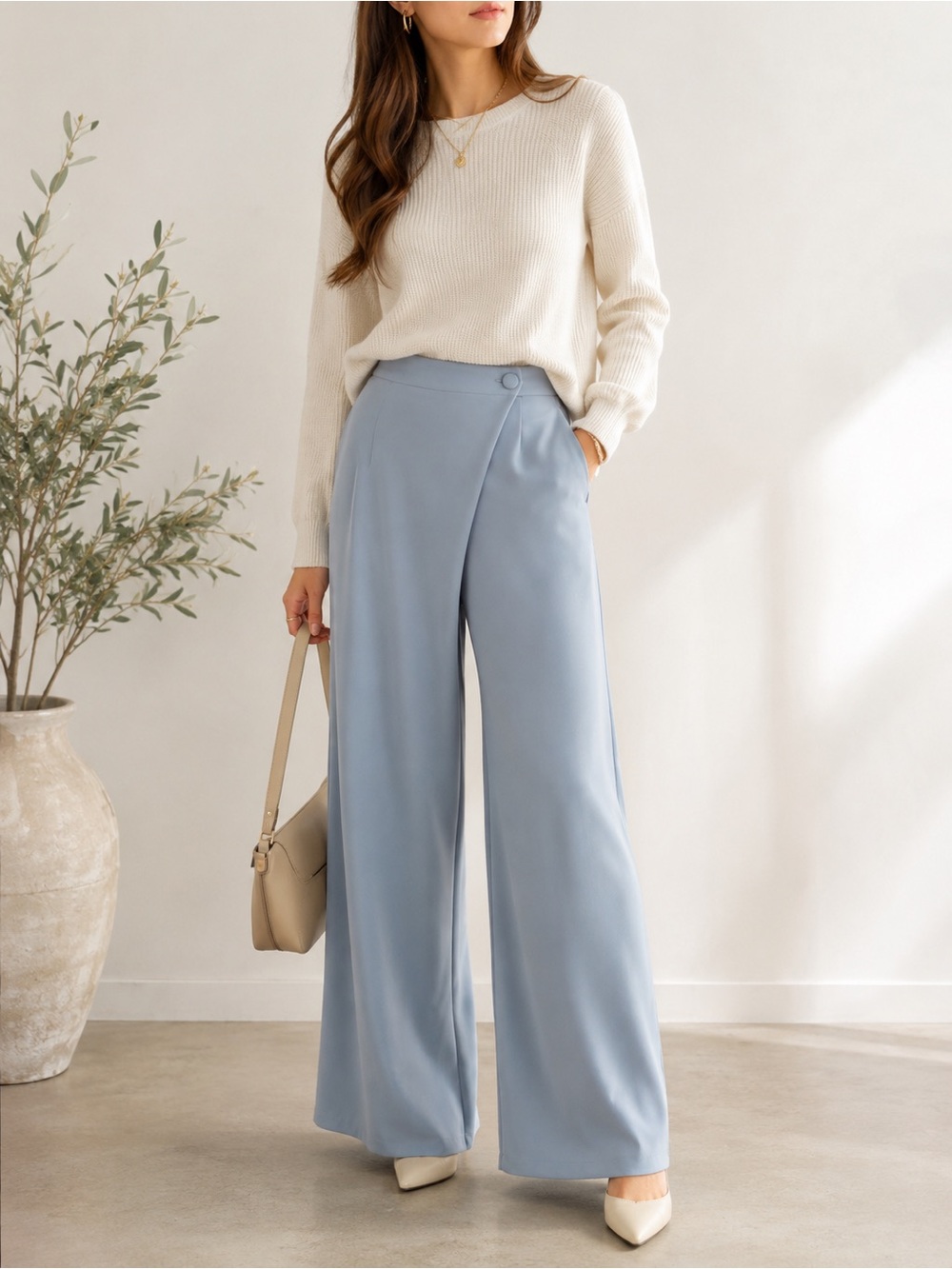 NWT Halara Wide Leg Wrap Front Trouser Pants Blue Women’s Large Classic